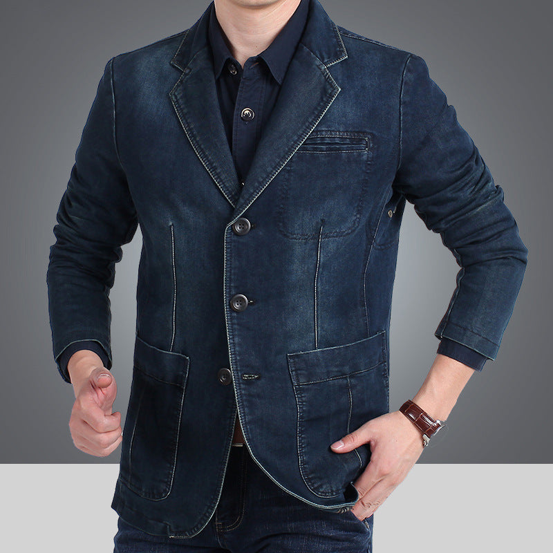 Men's Casual Denim Blazer with Practical Pockets