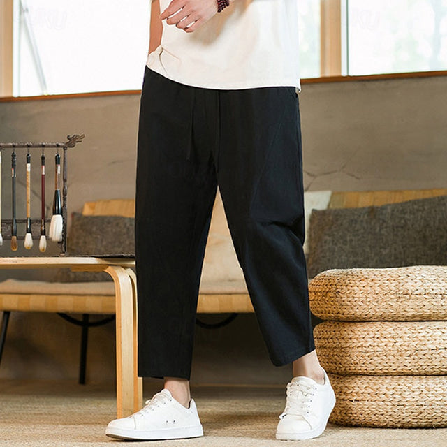 Men's Casual Tapered Pants with Adjustable Waist