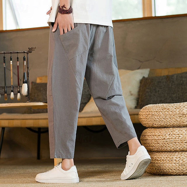 Men's Casual Tapered Pants with Adjustable Waist