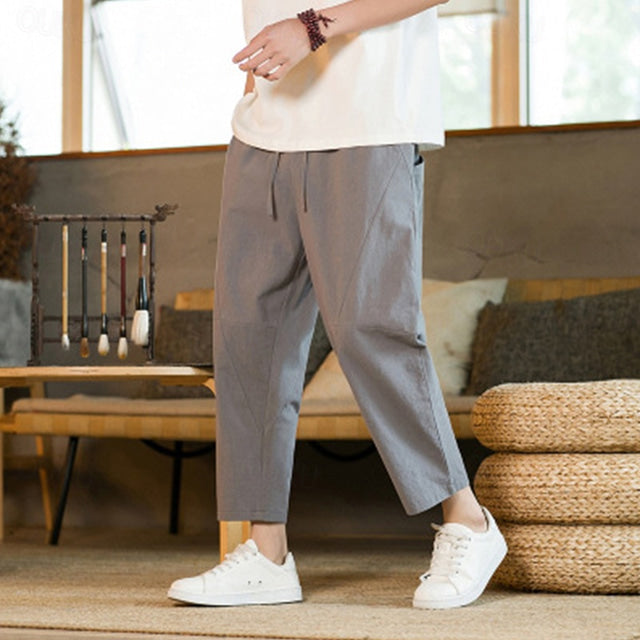 Men's Casual Tapered Pants with Adjustable Waist