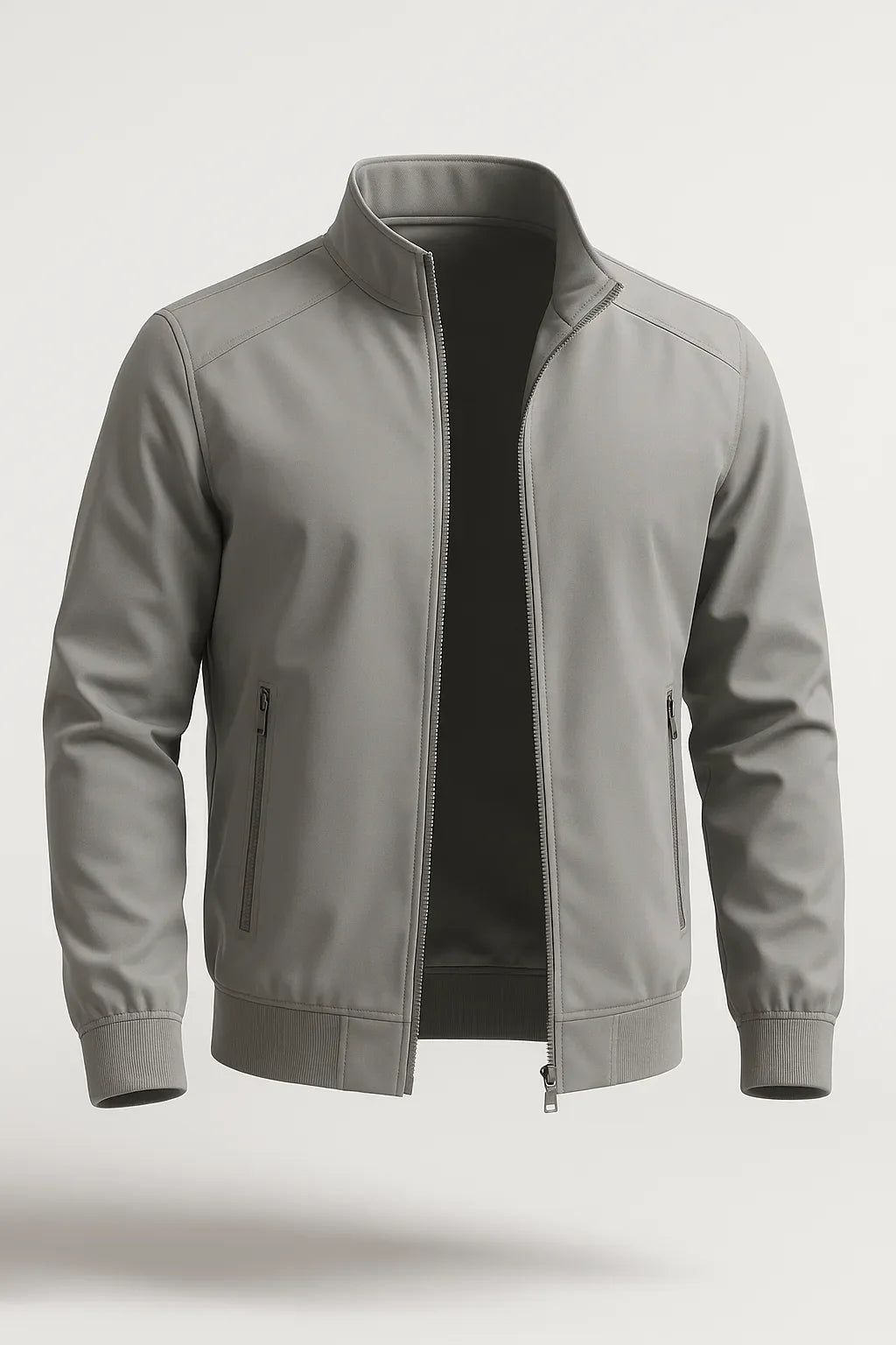 Men's Classic Grey Lightweight Bomber Jacket with Zip and Pockets - Ideal for Transitional Weather