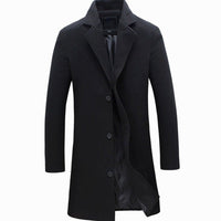 Men's Cold Weather Tailored Single-Breasted Long Wool-Blend Overcoat