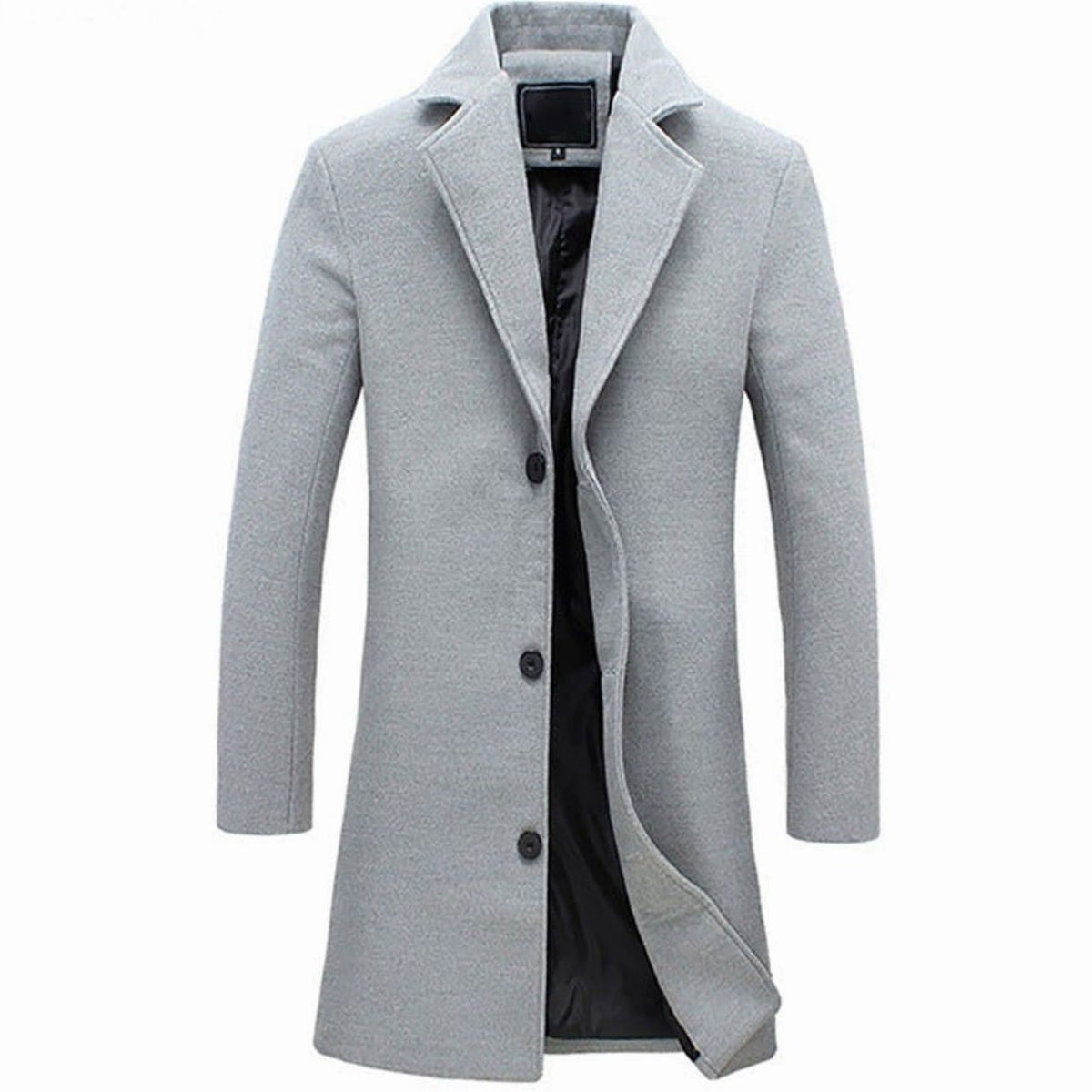Men's Cold Weather Tailored Single-Breasted Long Wool-Blend Overcoat