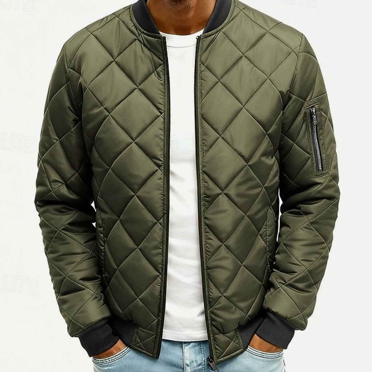 Men's Diamond Quilted Full-Zip Bomber Jacket