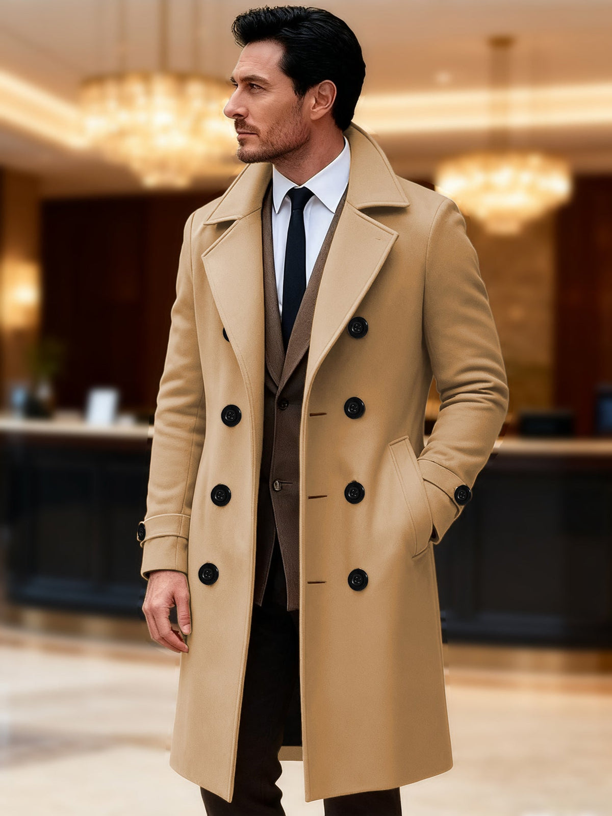 Men's Elegant Double-Breasted Wool Coat