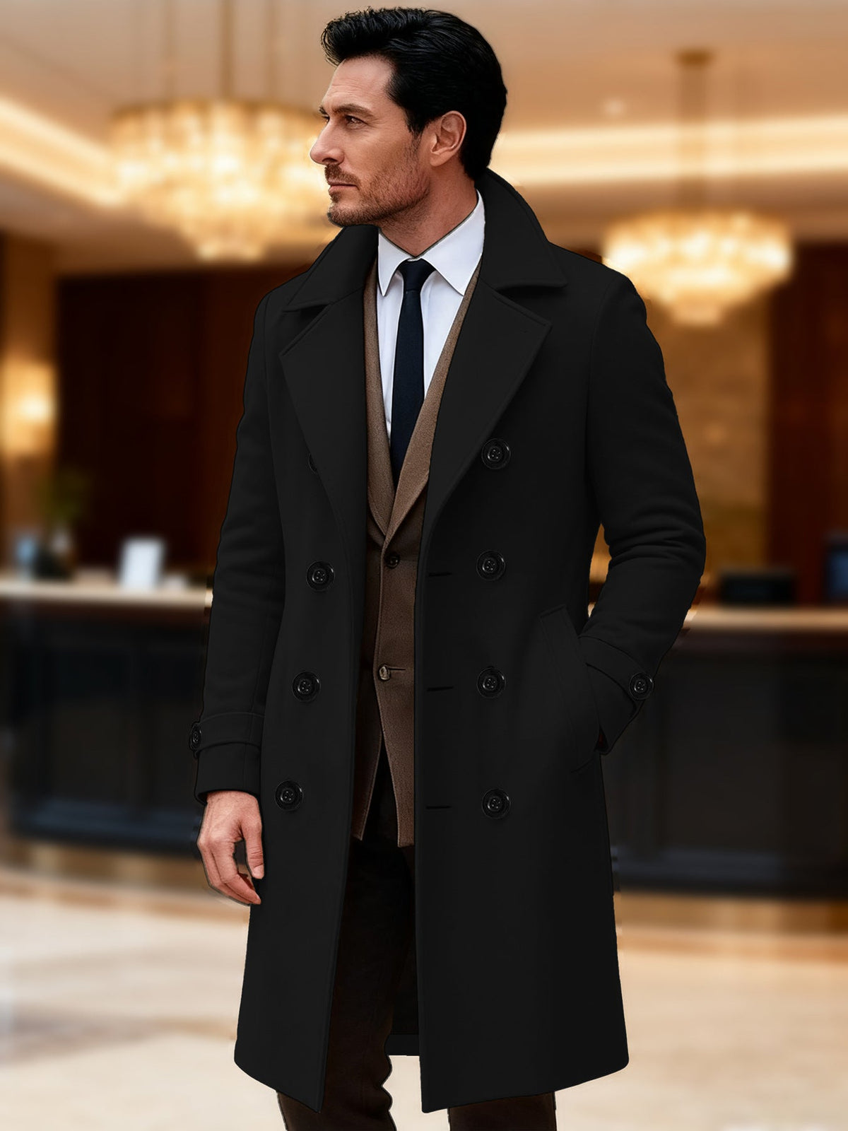 Men's Elegant Double-Breasted Wool Coat