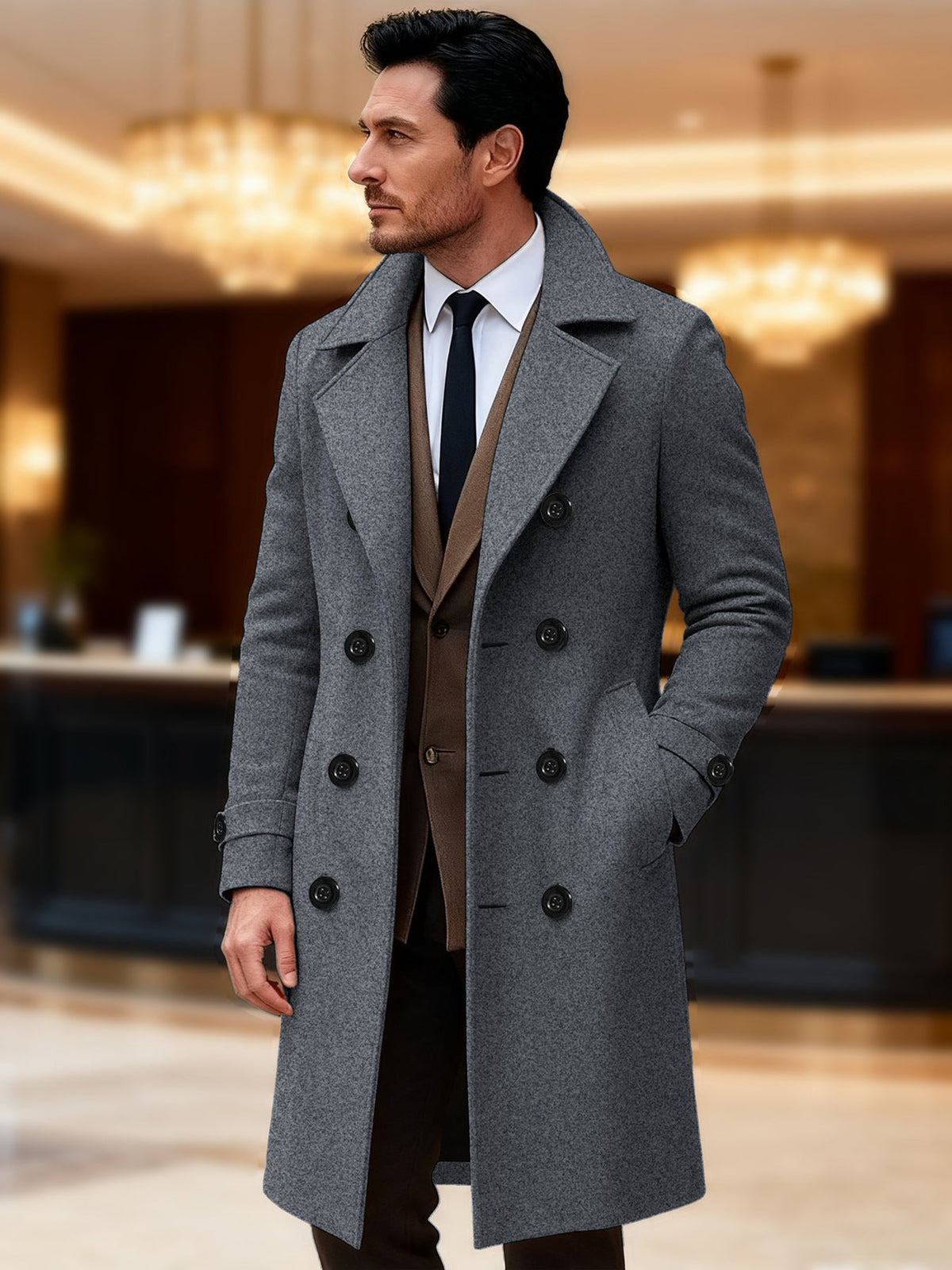 Men's Elegant Double-Breasted Wool Coat
