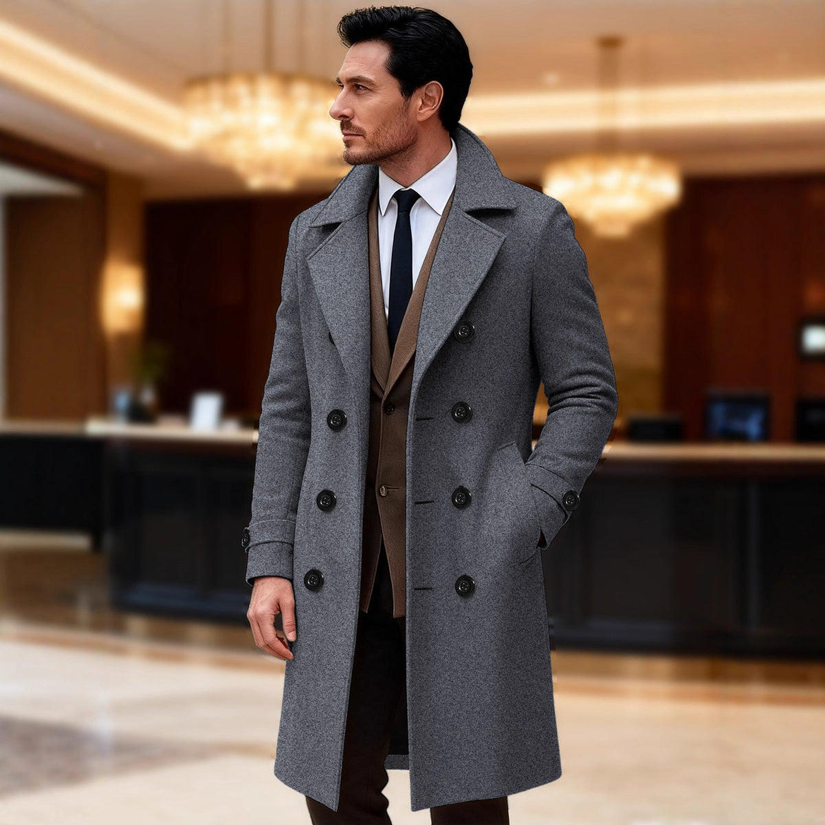 Men's Elegant Double-Breasted Wool Coat