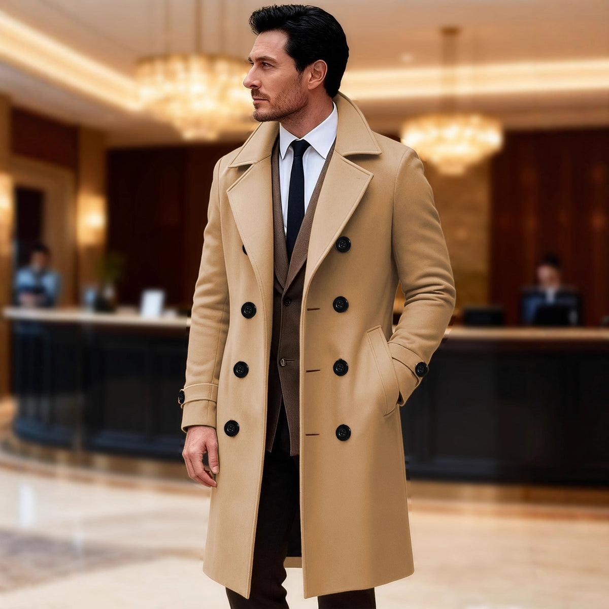 Men's Elegant Double-Breasted Wool Coat
