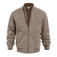Men's Faux Suede Bomber Jacket with Elastic Cuffs