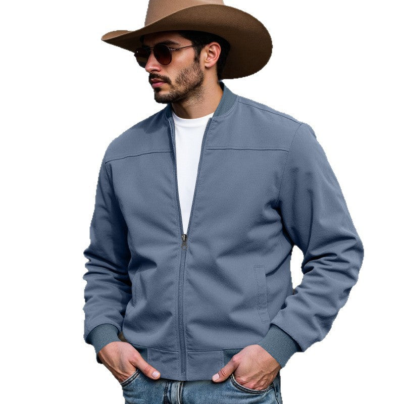 Men's Faux Suede Bomber Jacket with Elastic Cuffs