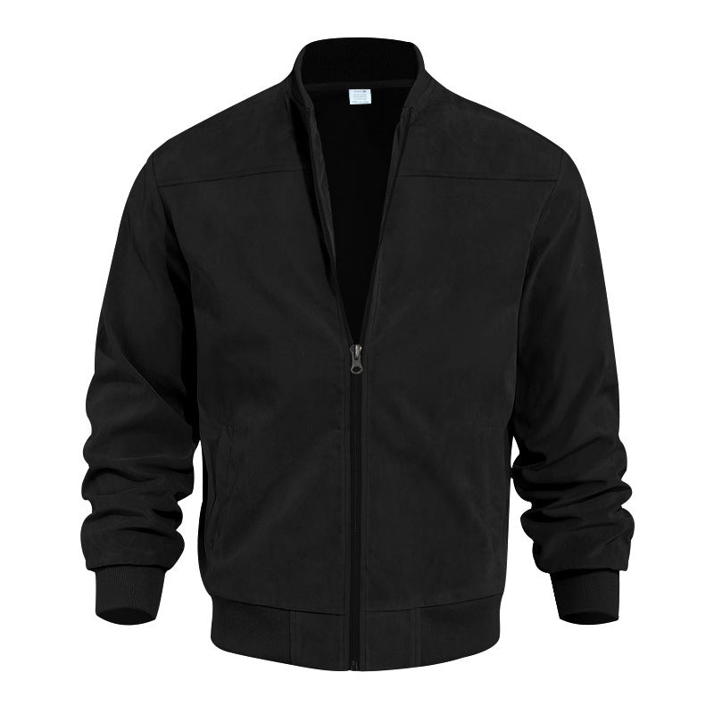 Men's Faux Suede Bomber Jacket with Elastic Cuffs