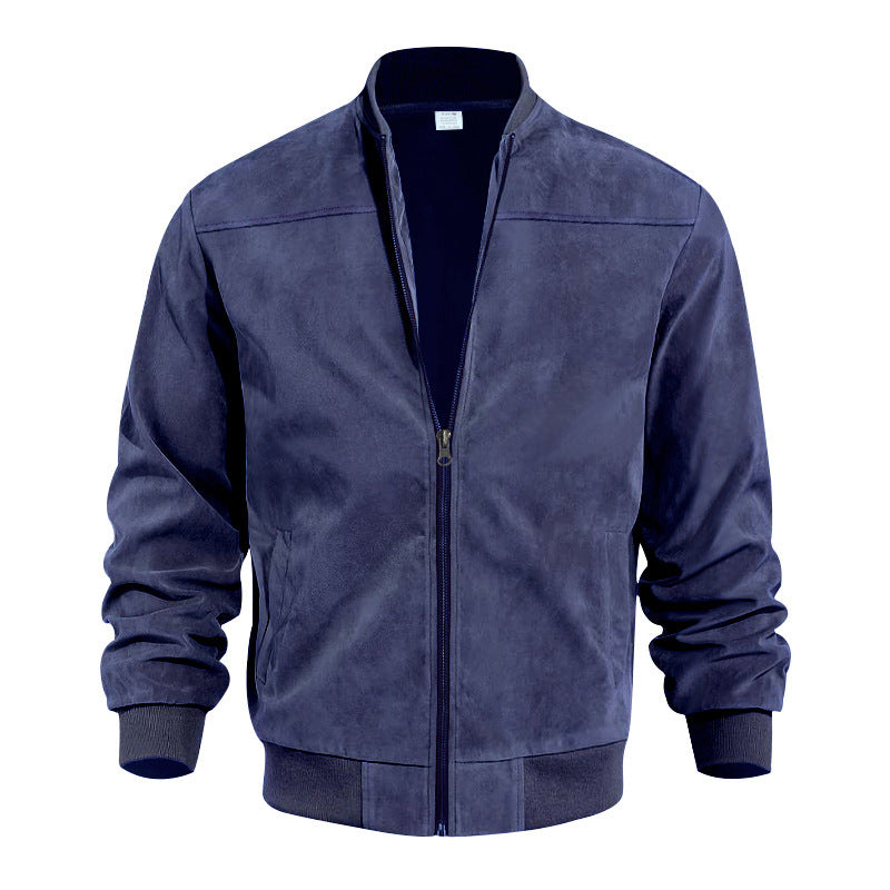 Men's Faux Suede Bomber Jacket with Elastic Cuffs