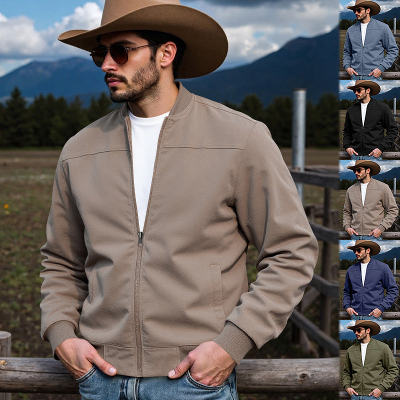 Men's Faux Suede Bomber Jacket with Elastic Cuffs