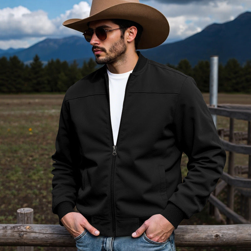 Men's Faux Suede Bomber Jacket with Elastic Cuffs