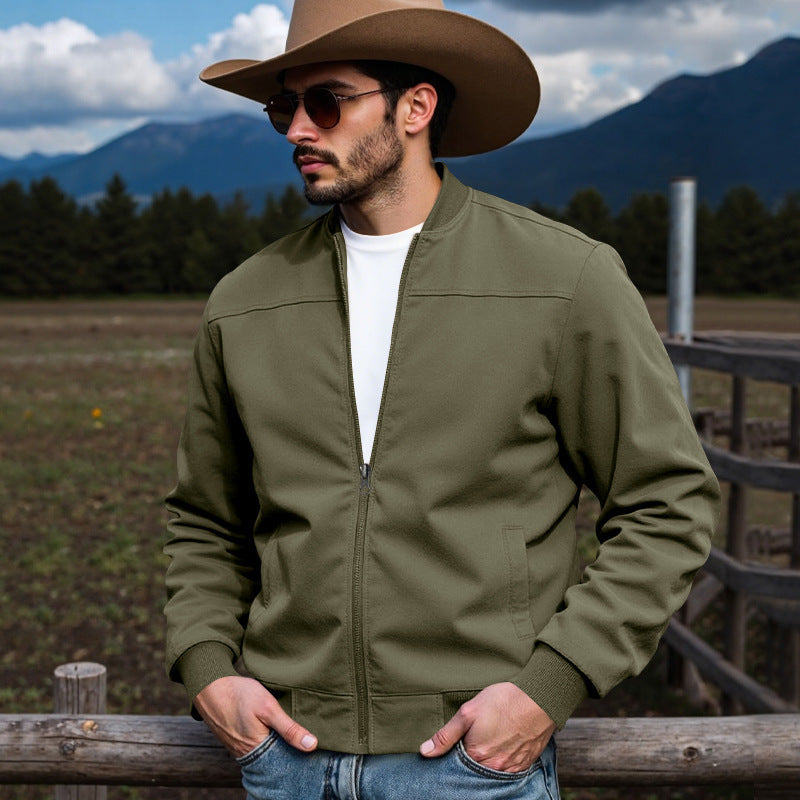 Men's Faux Suede Bomber Jacket with Elastic Cuffs