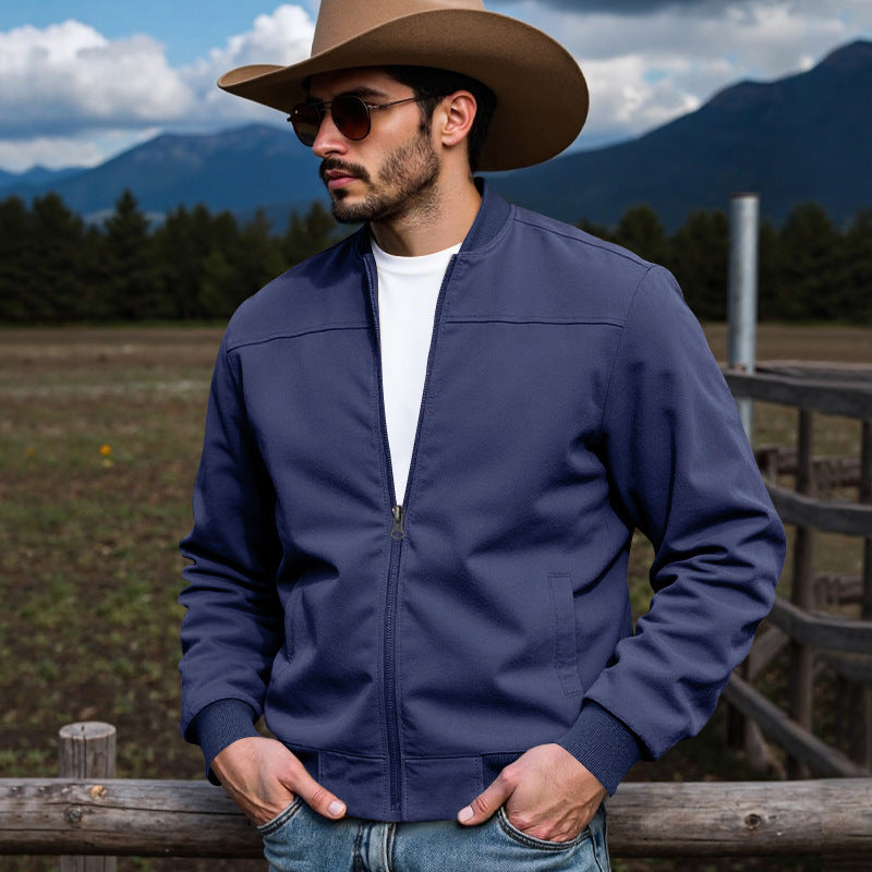 Men's Faux Suede Bomber Jacket with Elastic Cuffs