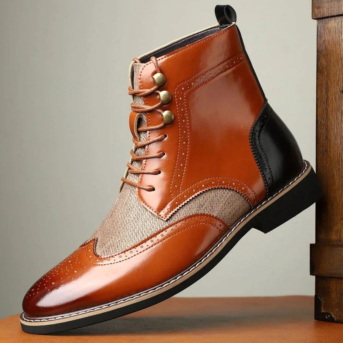 Men's Full-Grain Leather Brogue Lace-Up Ankle Boots