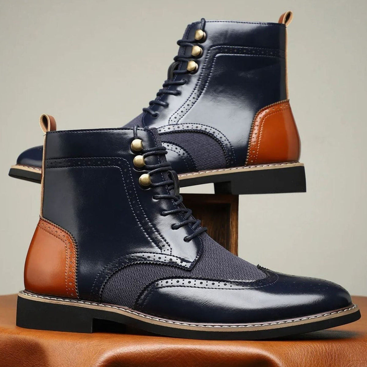 Men's Full-Grain Leather Brogue Lace-Up Ankle Boots