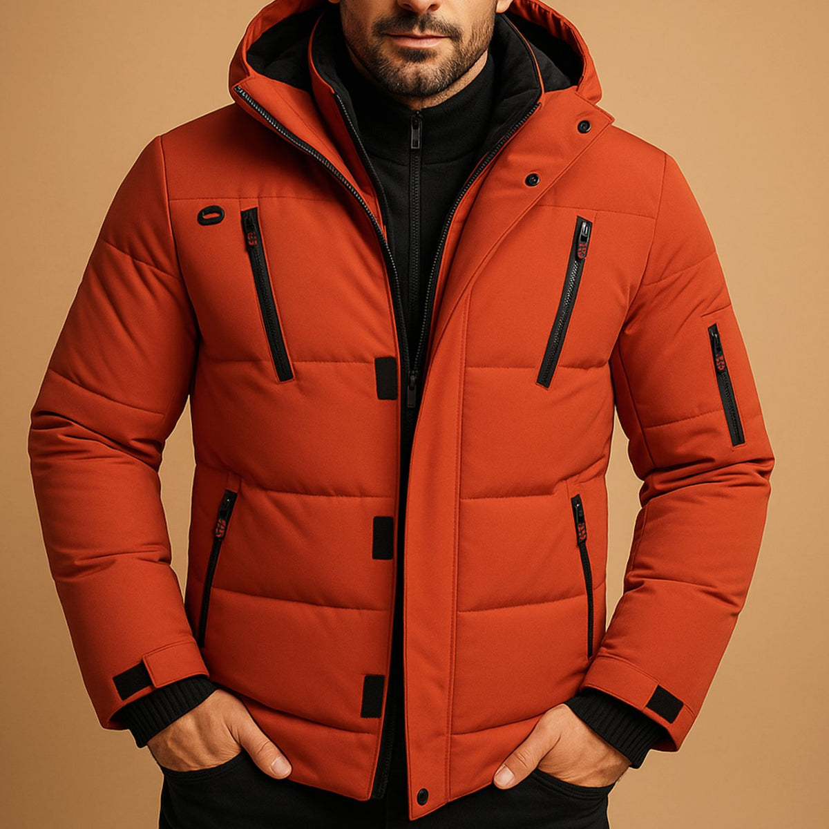 Men's Heavy-Duty Insulated Hooded Puffer Winter Jacket