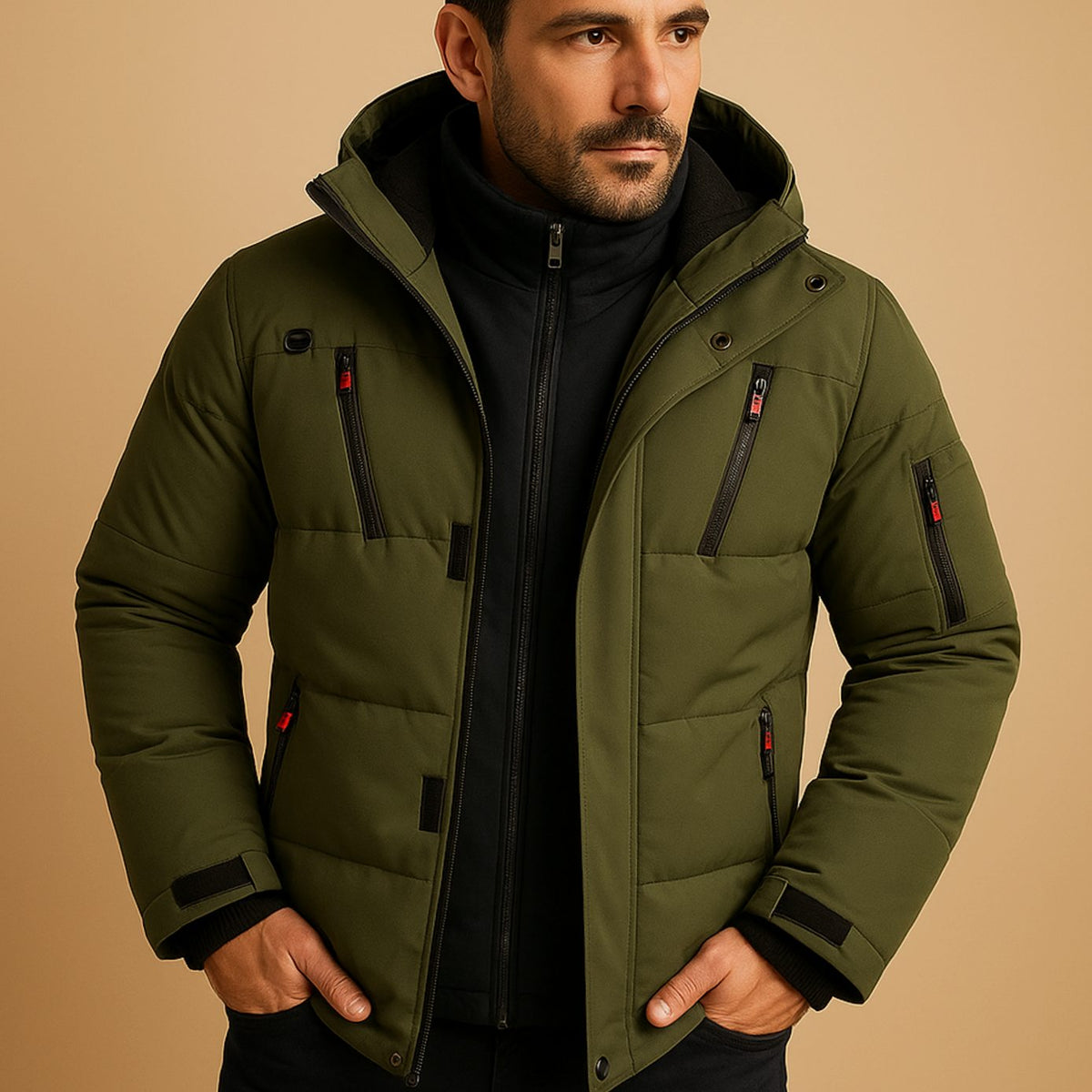 Men's Heavy-Duty Insulated Hooded Puffer Winter Jacket