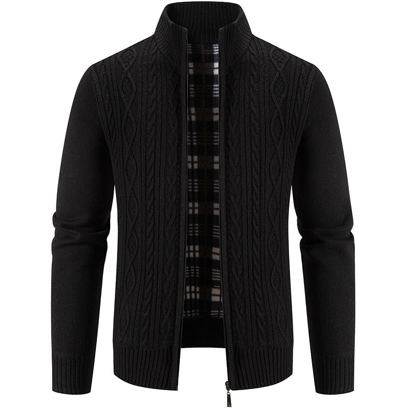 Men's High-Collar Textured Cardigan