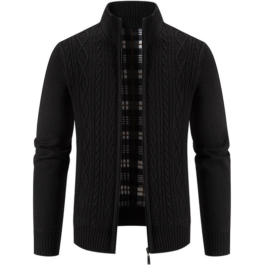 Men's High-Collar Textured Cardigan
