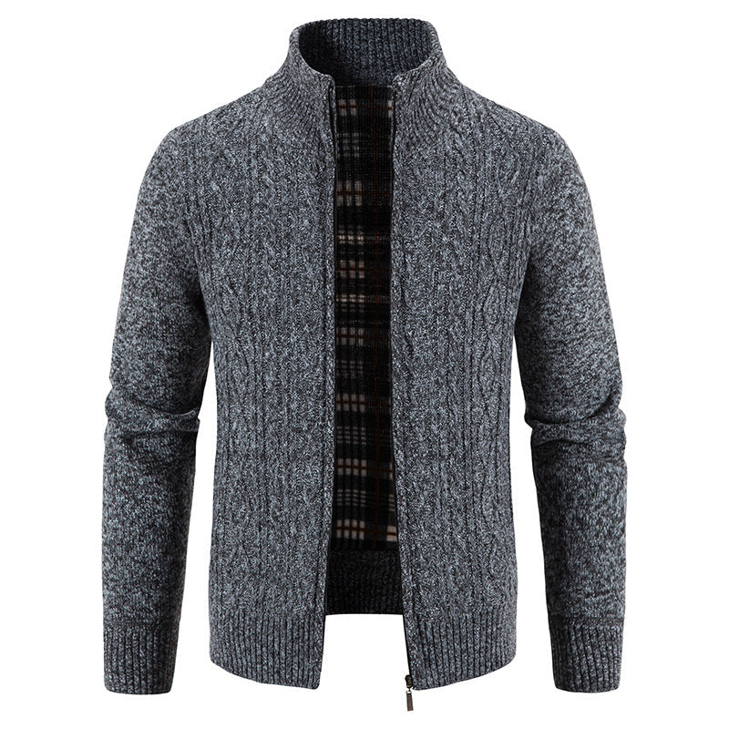 Men's High-Collar Textured Cardigan