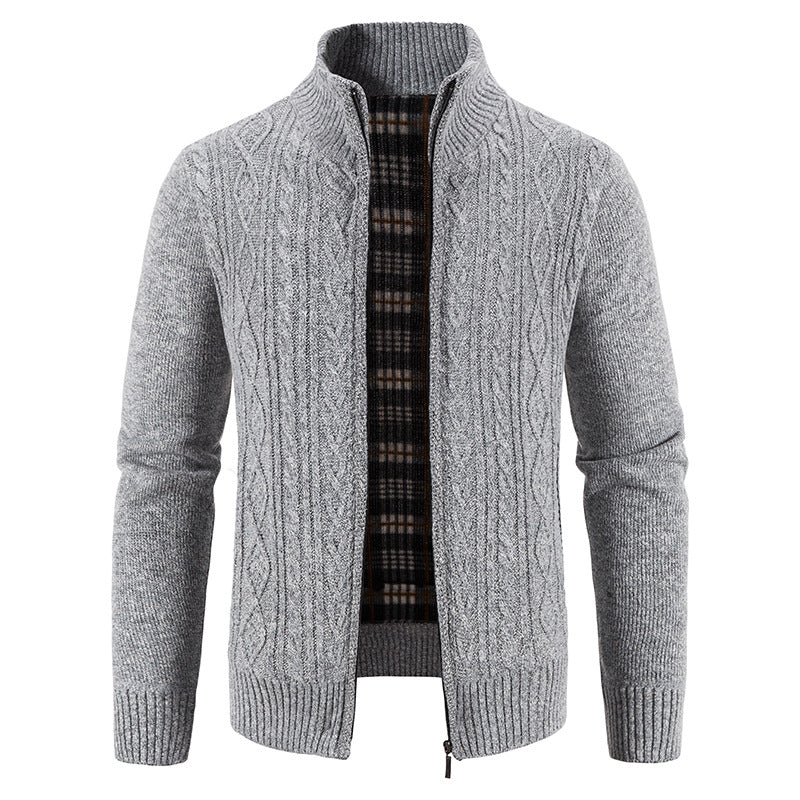 Men's High-Collar Textured Cardigan