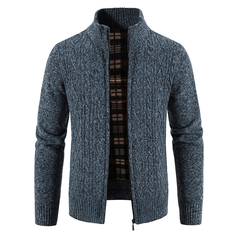 Men's High-Collar Textured Cardigan