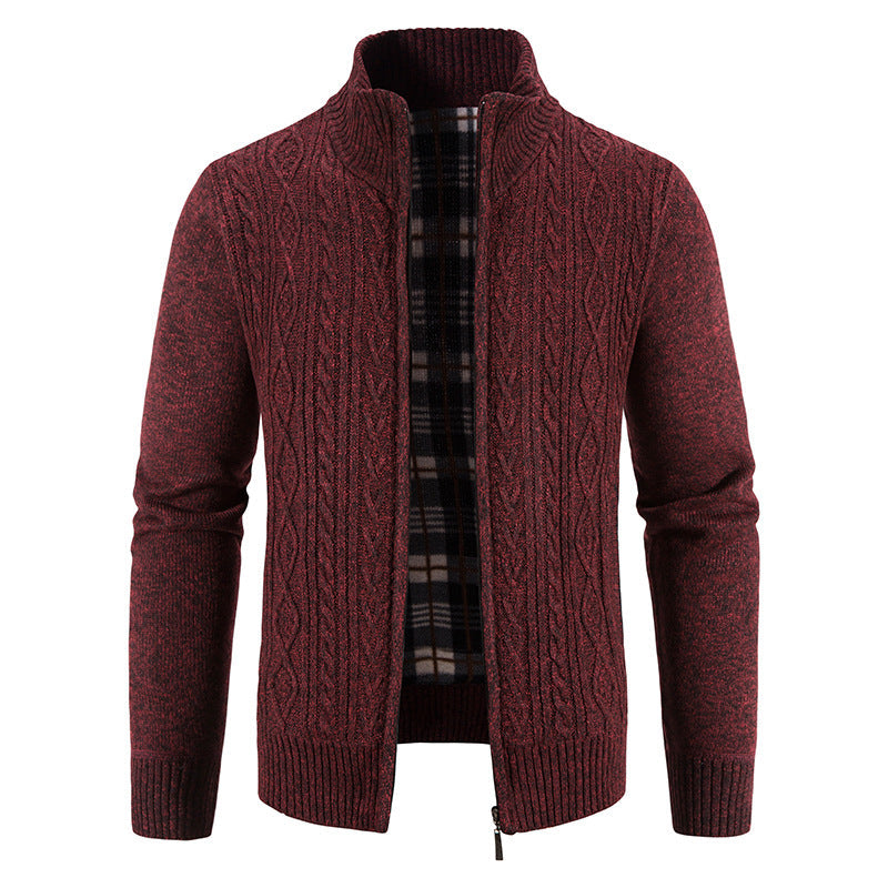 Men's High-Collar Textured Cardigan