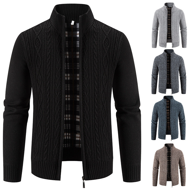 Men's High-Collar Textured Cardigan