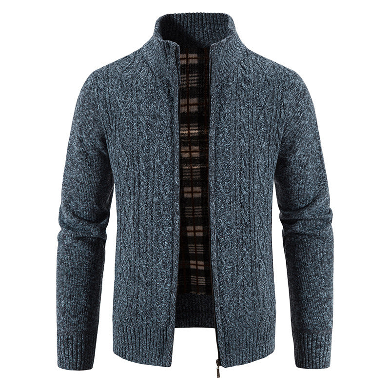 Men's High-Collar Textured Cardigan