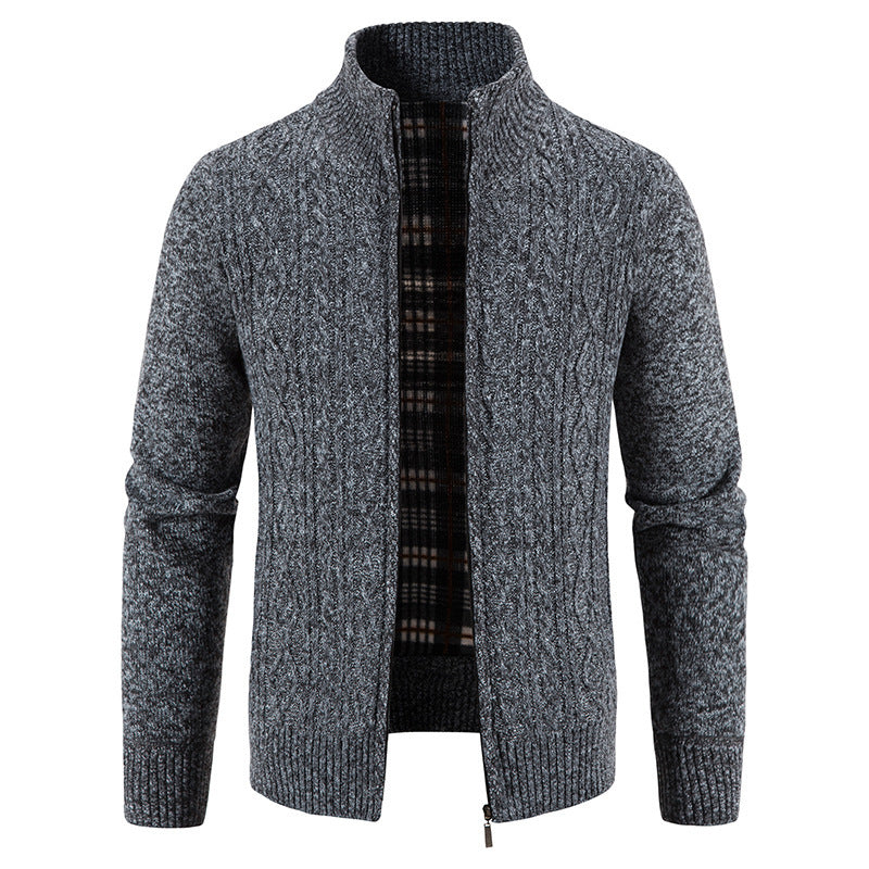 Men's High-Collar Textured Cardigan