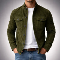 Men's Italian Suede Button-Front Stand-Collar Jacket