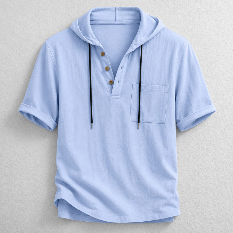 Men's Lightweight Cotton-Linen Hooded Henley