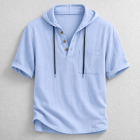 Men's Lightweight Cotton-Linen Hooded Henley