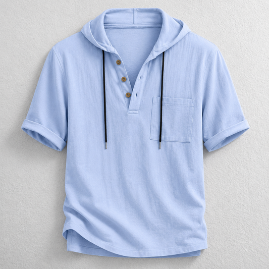 Men's Lightweight Cotton-Linen Hooded Henley