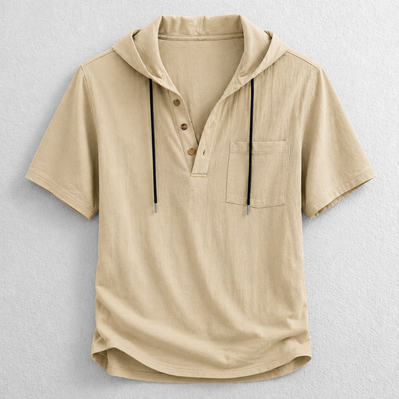 Men's Lightweight Cotton-Linen Hooded Henley