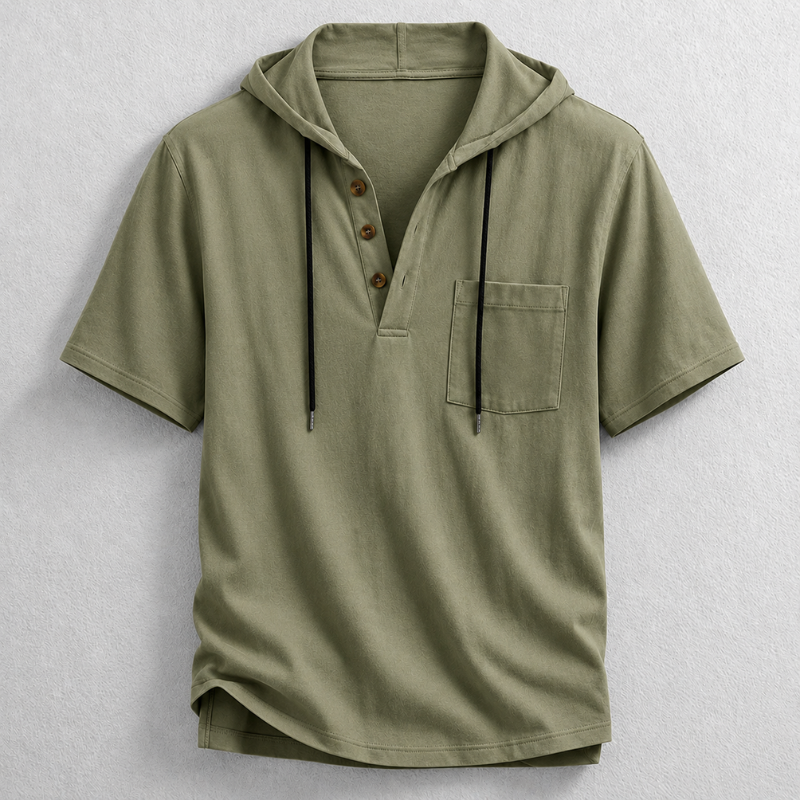 Men's Lightweight Cotton-Linen Hooded Henley