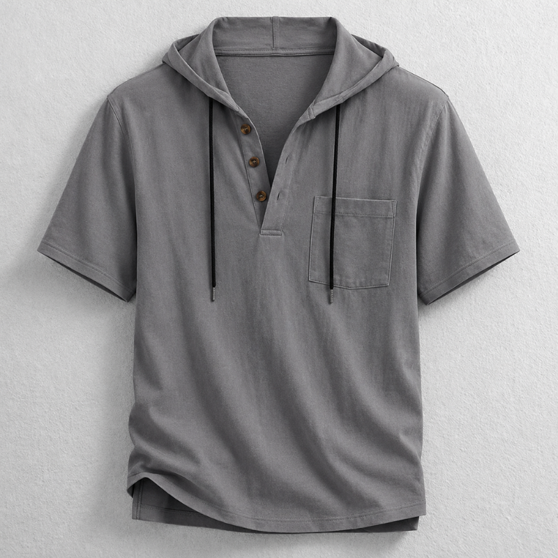 Men's Lightweight Cotton-Linen Hooded Henley