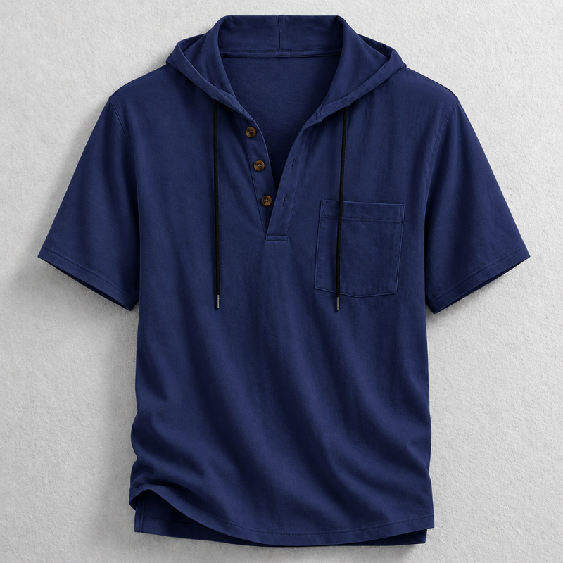Men's Lightweight Cotton-Linen Hooded Henley