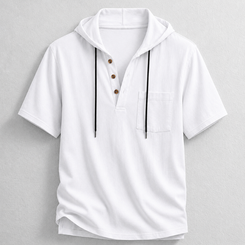 Men's Lightweight Cotton-Linen Hooded Henley