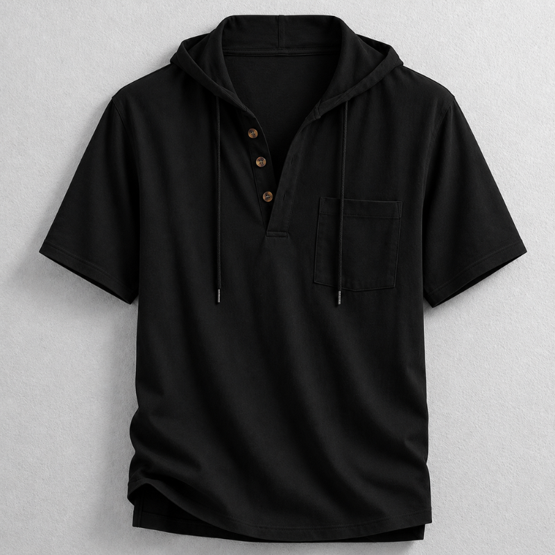 Men's Lightweight Cotton-Linen Hooded Henley