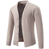 Men's Lightweight Fine-Knit V-Neck Cardigan with Concealed Button Placket and Ribbed Cuffs