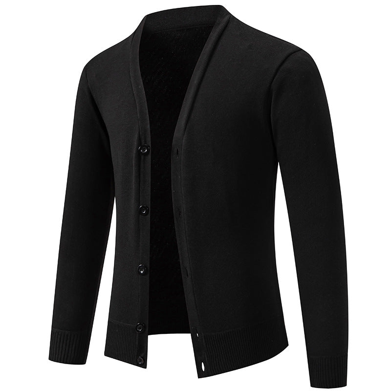 Men's Lightweight Fine-Knit V-Neck Cardigan with Concealed Button Placket and Ribbed Cuffs