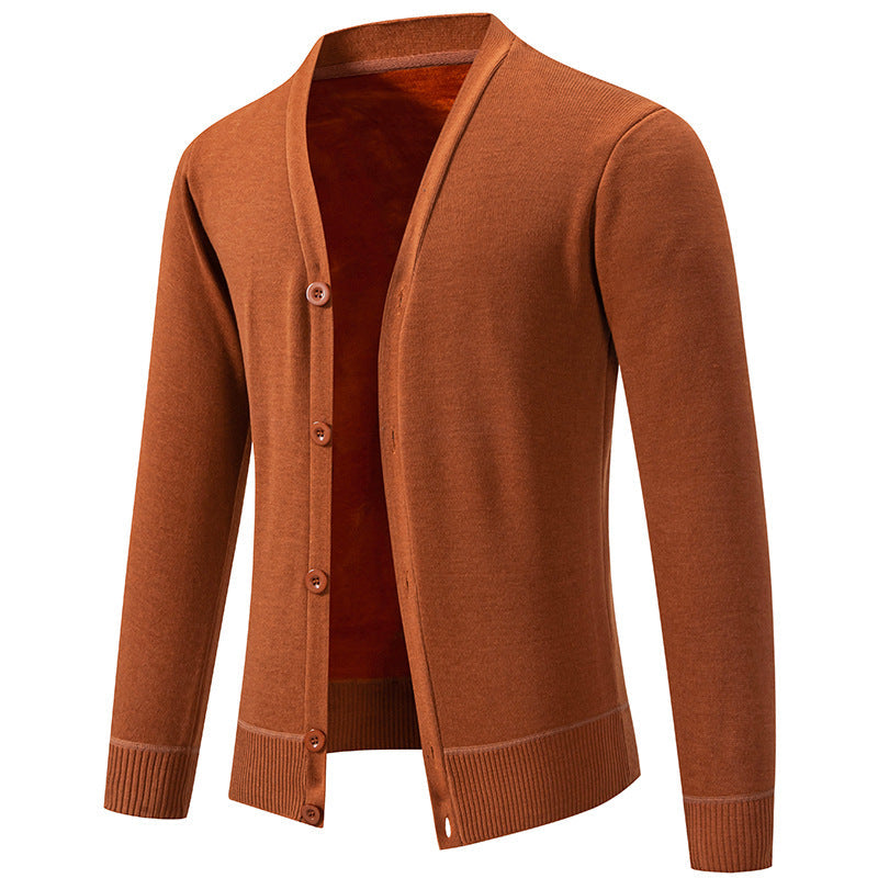 Men's Lightweight Fine-Knit V-Neck Cardigan with Concealed Button Placket and Ribbed Cuffs