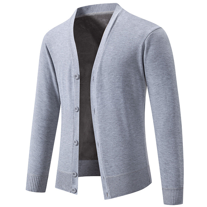 Men's Lightweight Fine-Knit V-Neck Cardigan with Concealed Button Placket and Ribbed Cuffs