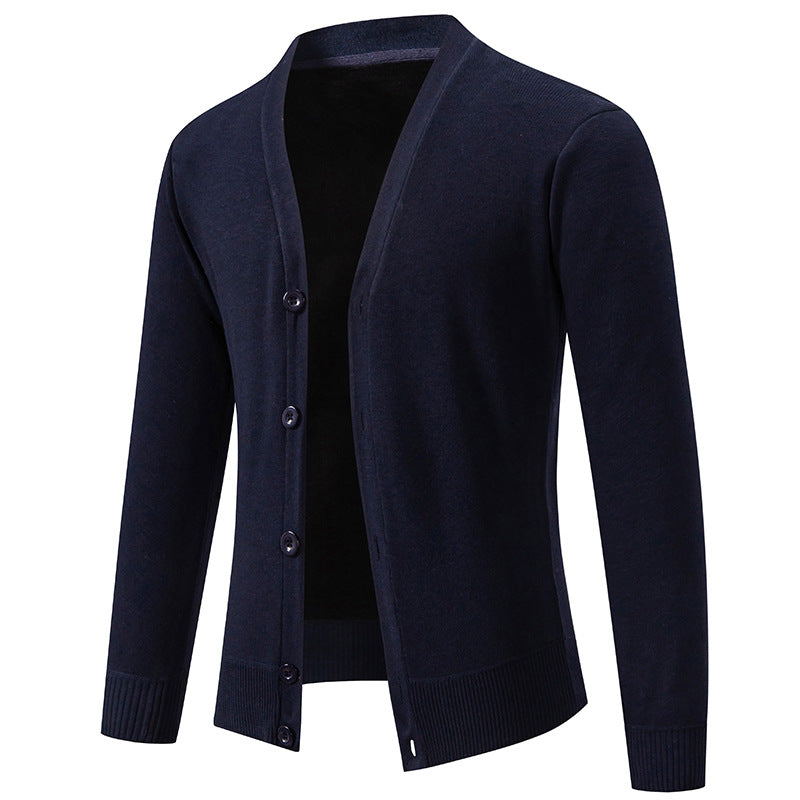 Men's Lightweight Fine-Knit V-Neck Cardigan with Concealed Button Placket and Ribbed Cuffs