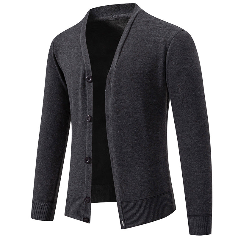 Men's Lightweight Fine-Knit V-Neck Cardigan with Concealed Button Placket and Ribbed Cuffs